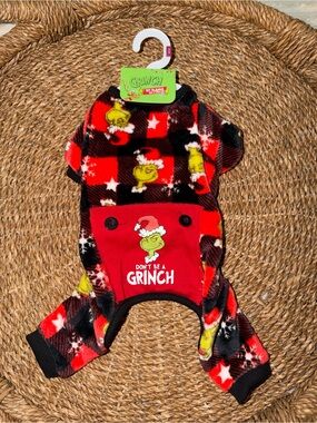 The Grinch Holiday Plaid Dog Onesie - Red & Black